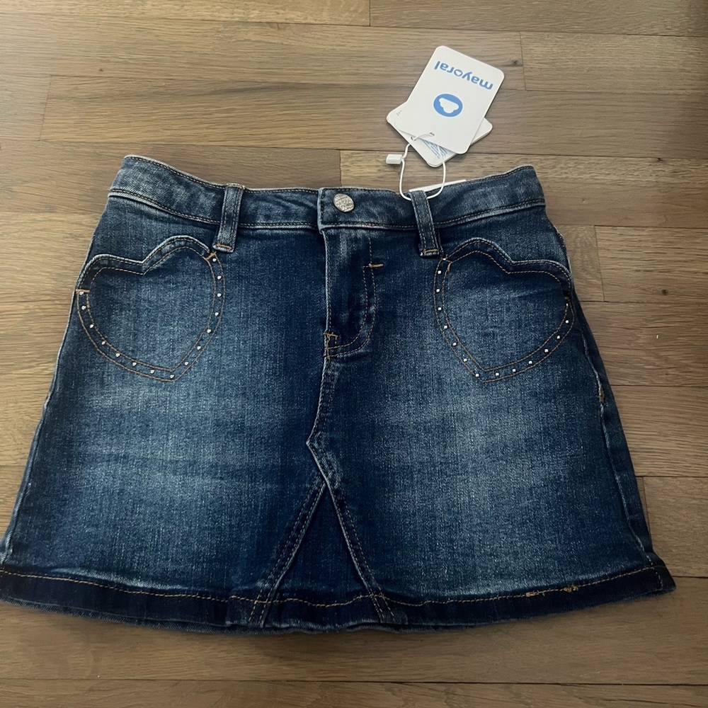 NWT Mayoral Girls Denim Heart Pocket Skirt Size 6